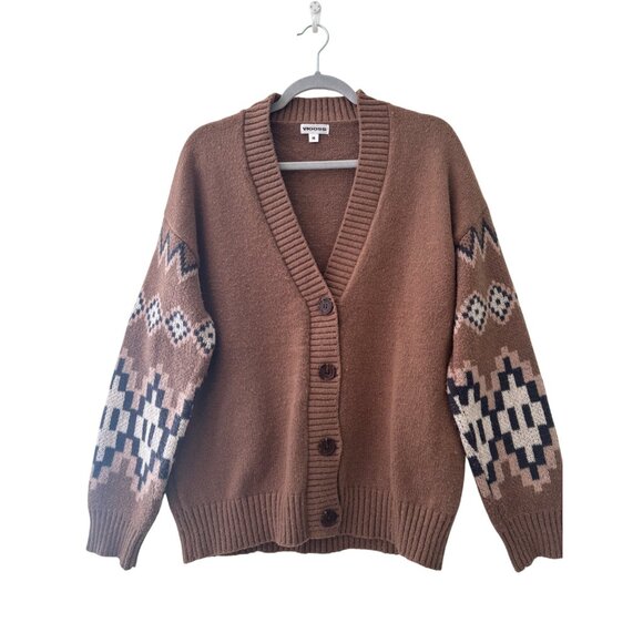 Vintage Inspired VIGOSS Brown Cardigan With Aztec  Pattern Button Closure - Picture 2 of 11